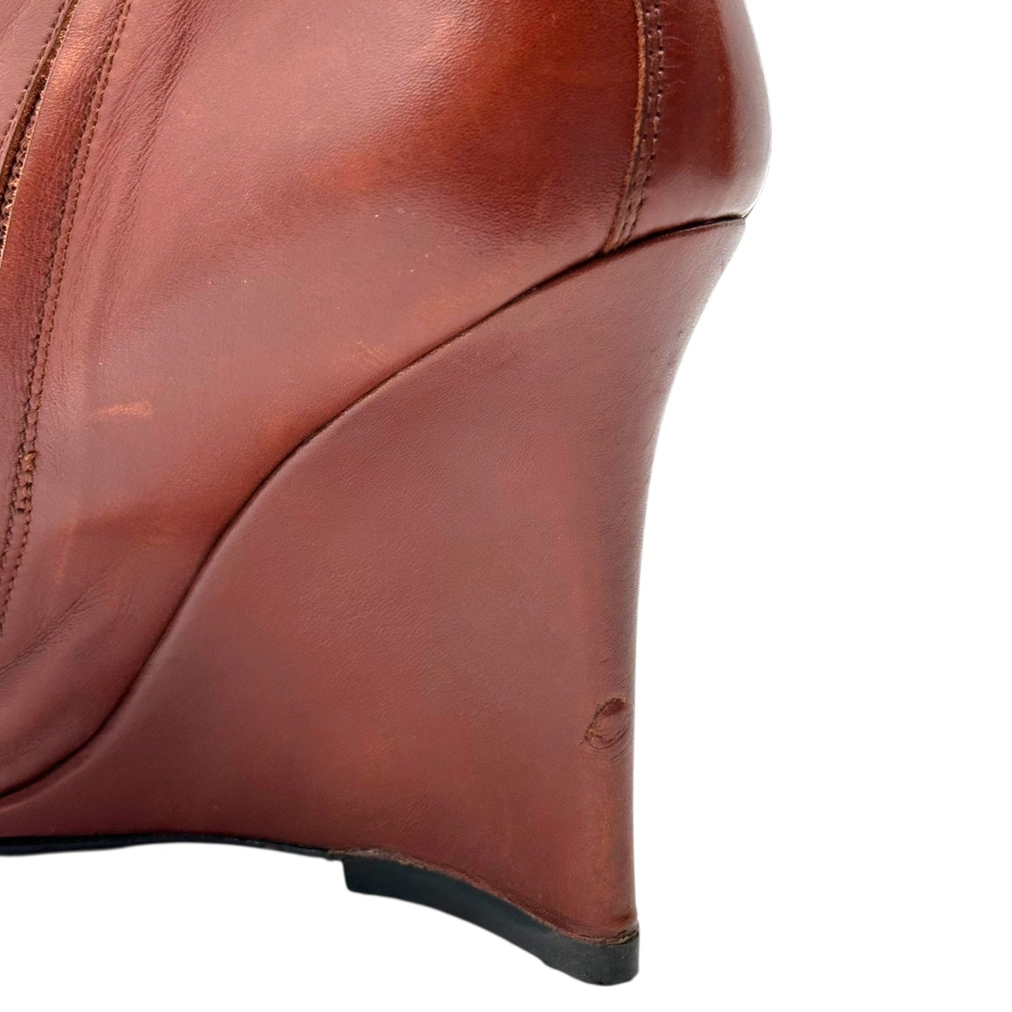 Versace Brown Leather Wedge Heel Booties