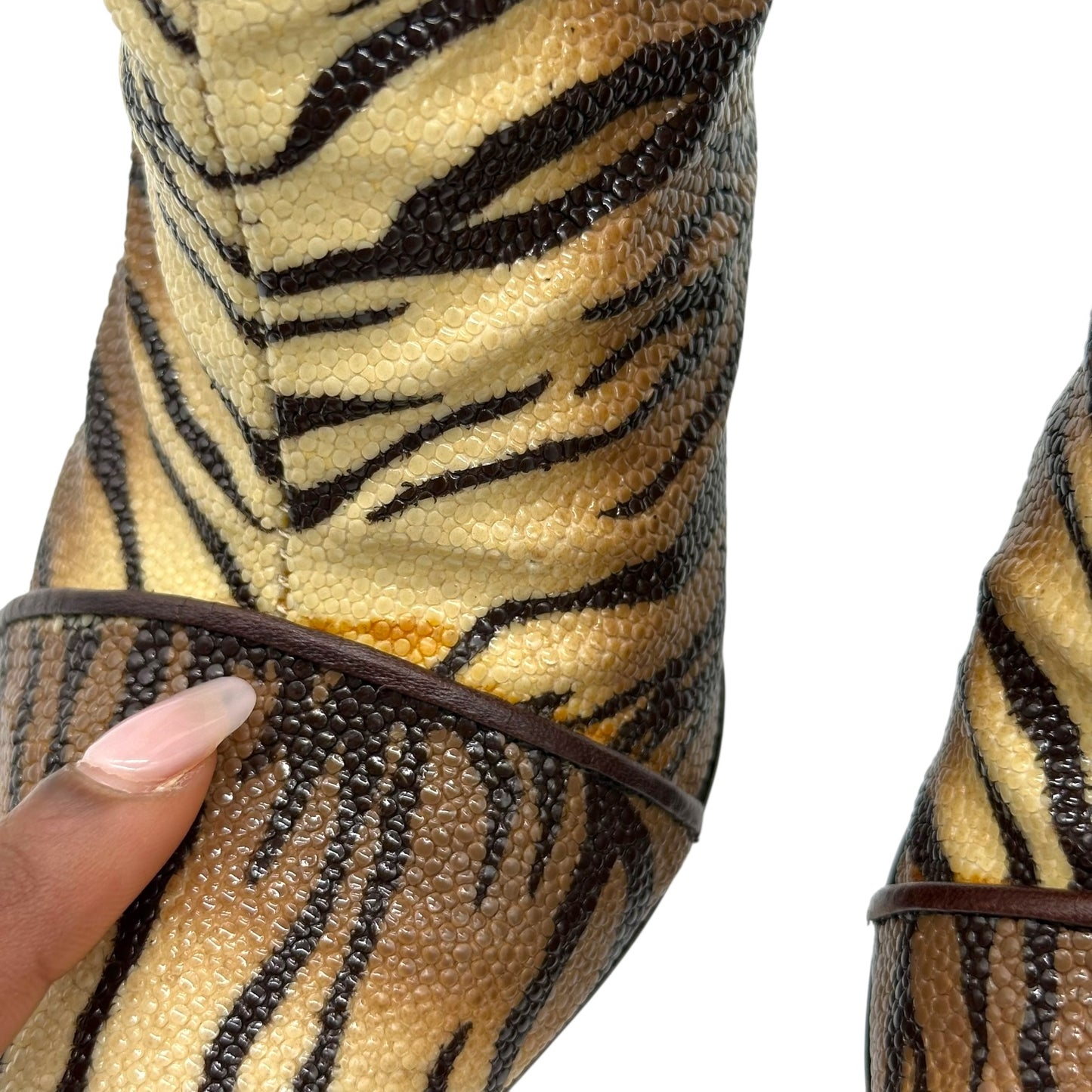 Casadei Tiger Print Stingray Skin Heeled Boots