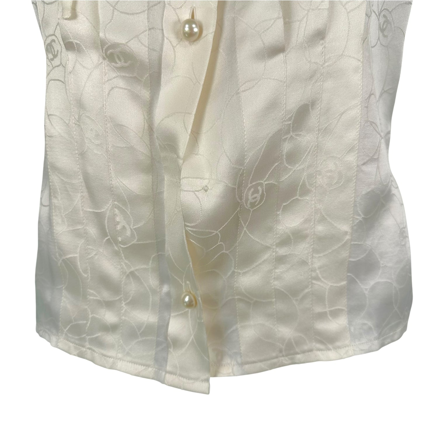 Chanel Spring 2001 Camellia White Silk Hooded Blouse