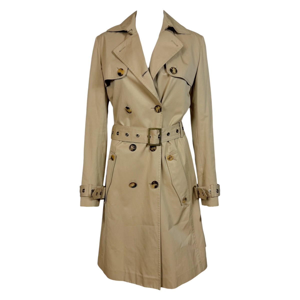 Salvatore Ferragamo Beige Grommet Belt Trench Coat