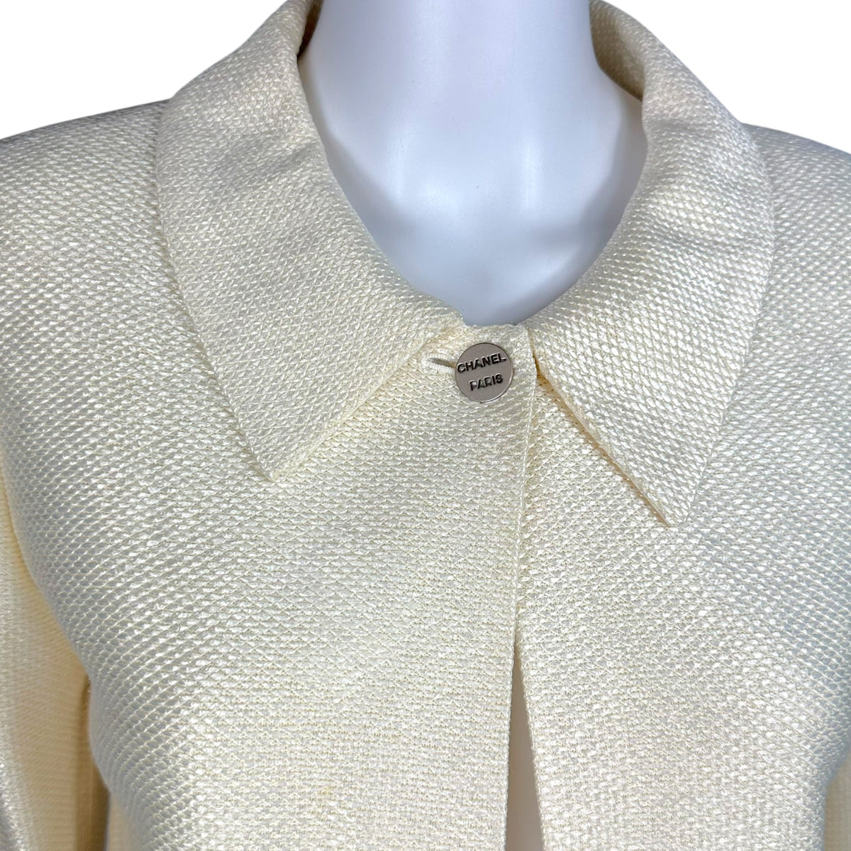 Chanel Crop Ivory Woven Swing Jacket 3/4 Sleeve