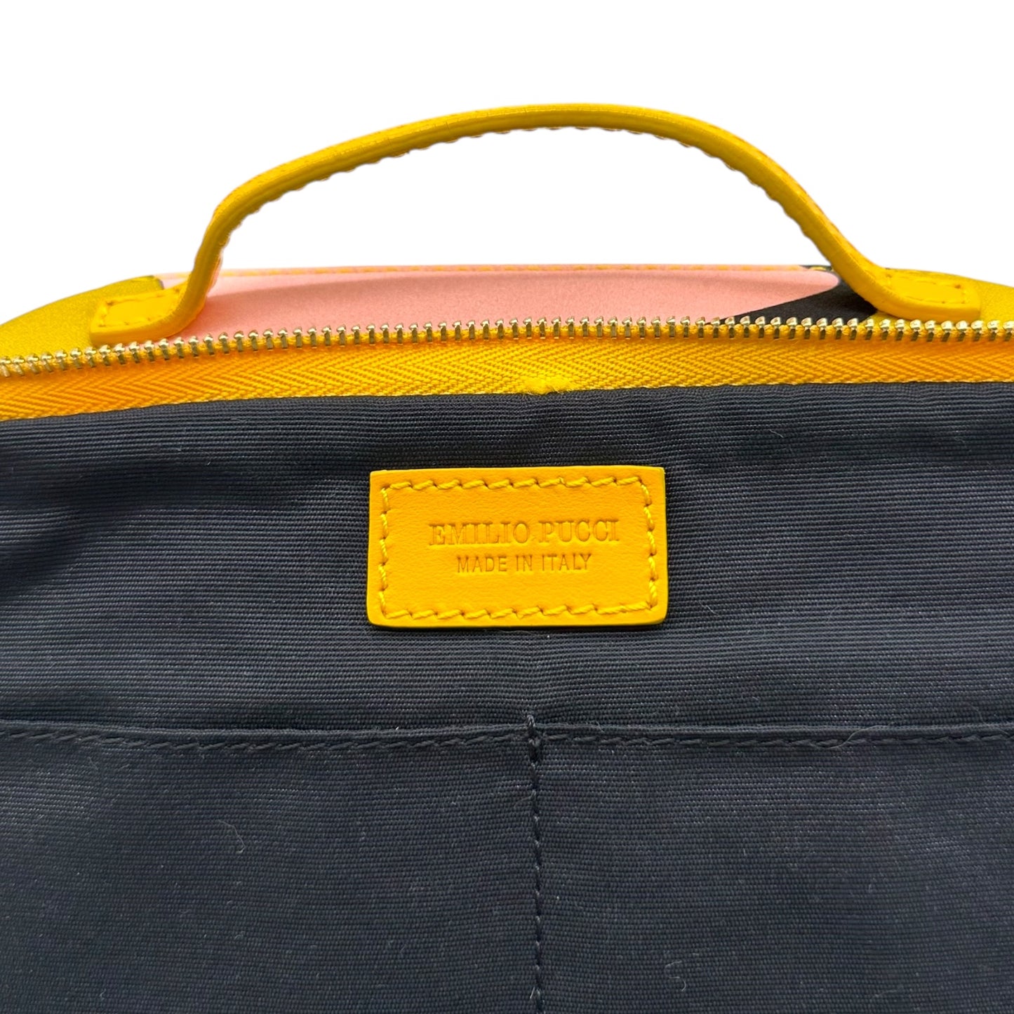 Emilio Pucci Green & Orange Printed Silk Top Handle Mini Vanity Pochette