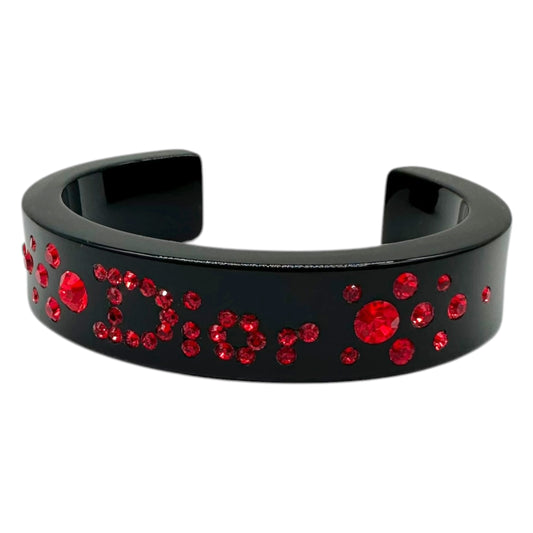 Christian Dior Red Crystal Black PVC Bangle Cuff Bracelet