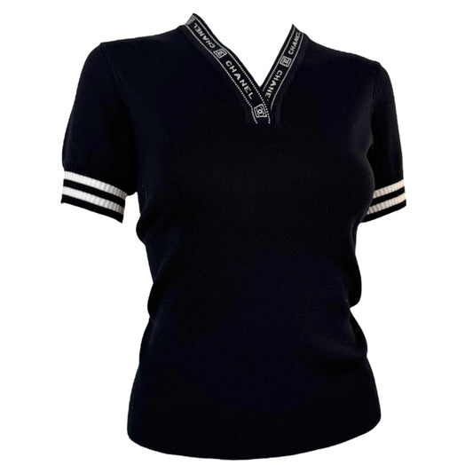 Chanel Sport Spring 2004 Black Logo Trim Knit T-Shirt - Outfit Repeater