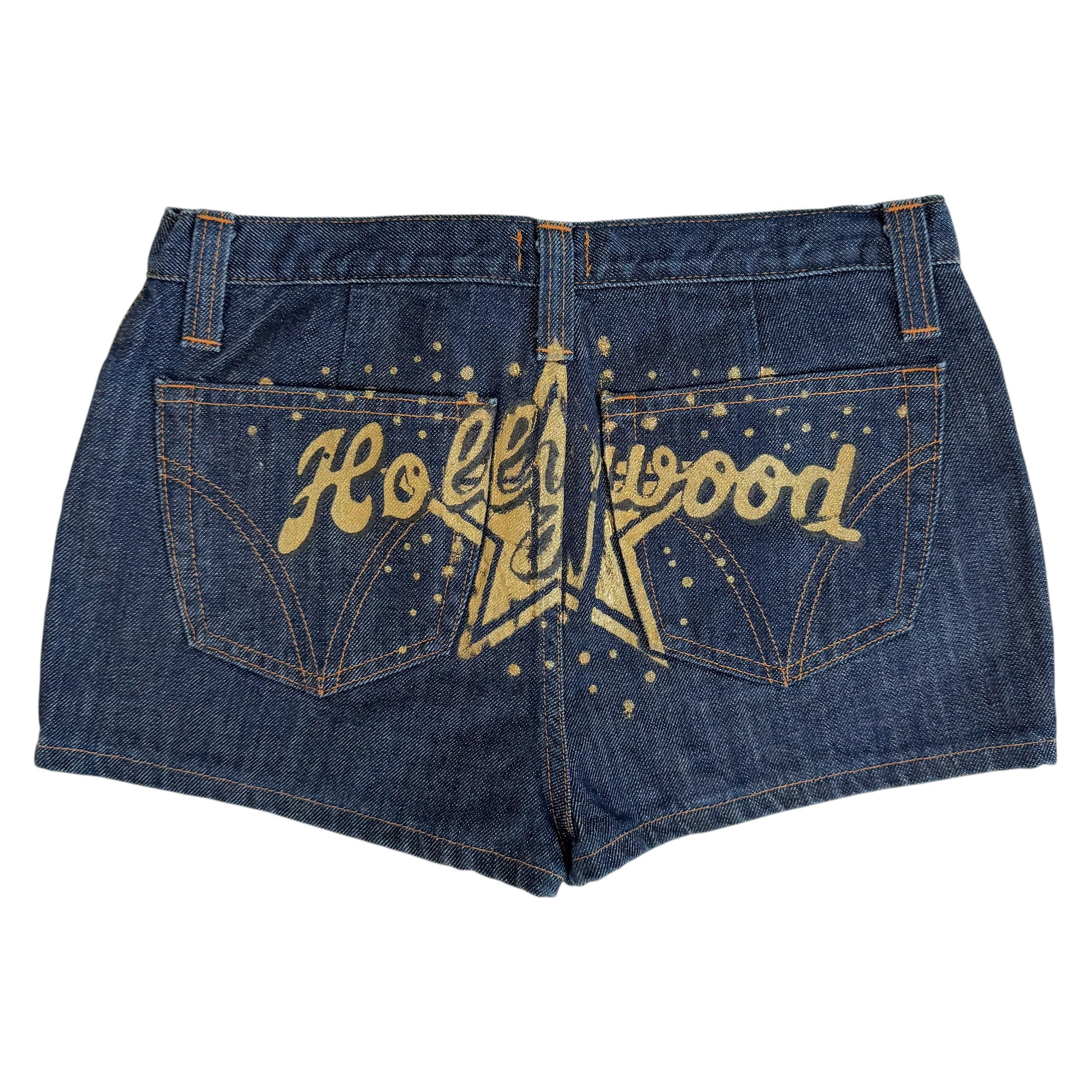 Dolce & Gabbana High Rise Mini Denim Shorts Gold Graphic
