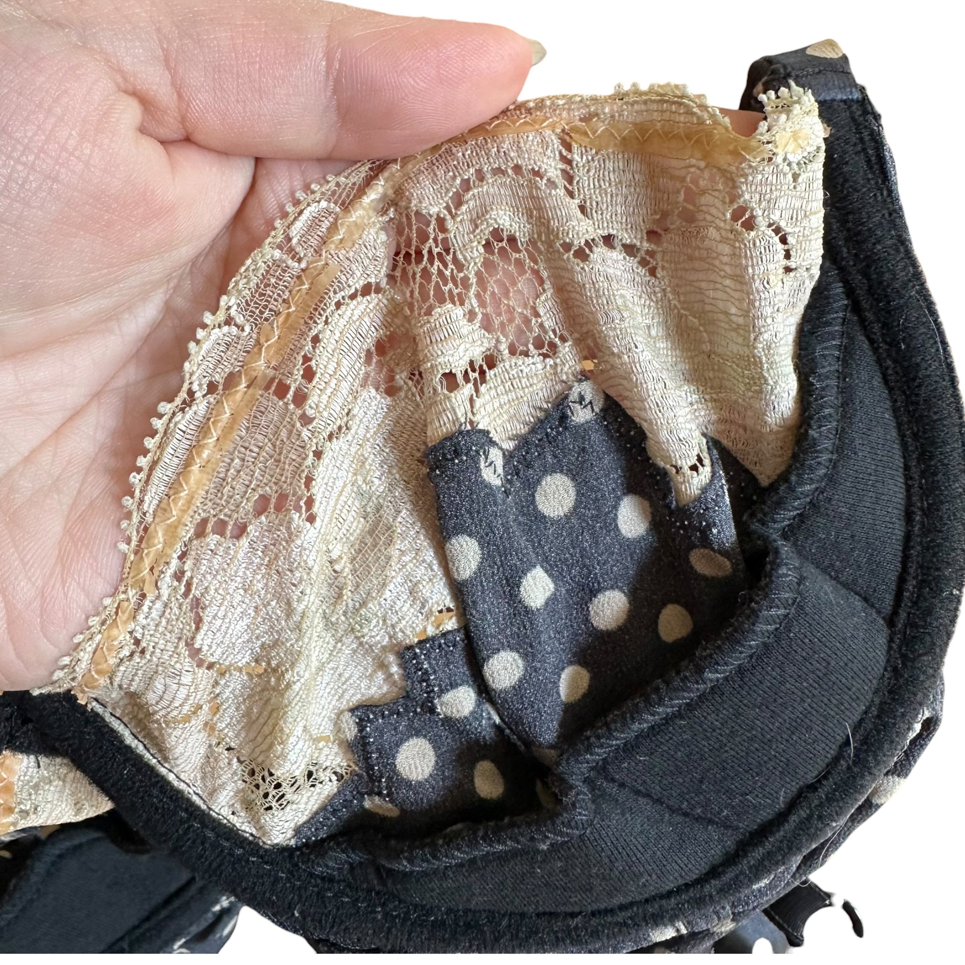 Dolce & Gabbana Black Ivory Silk Lace Polka Dot Bustier Cami