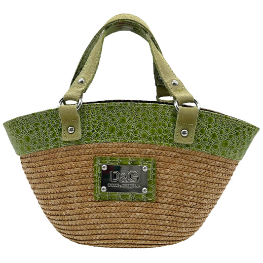 Dolce & Gabbana Green Croc Trim Mini Raffia Beach Bag