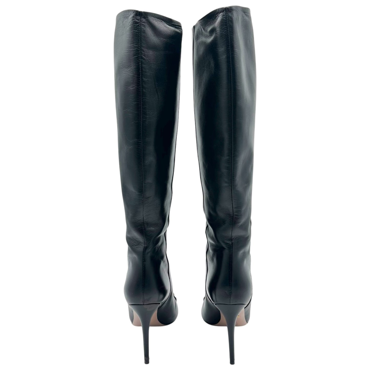 Gucci Black & Gold Studded Heeled Knee High Boots