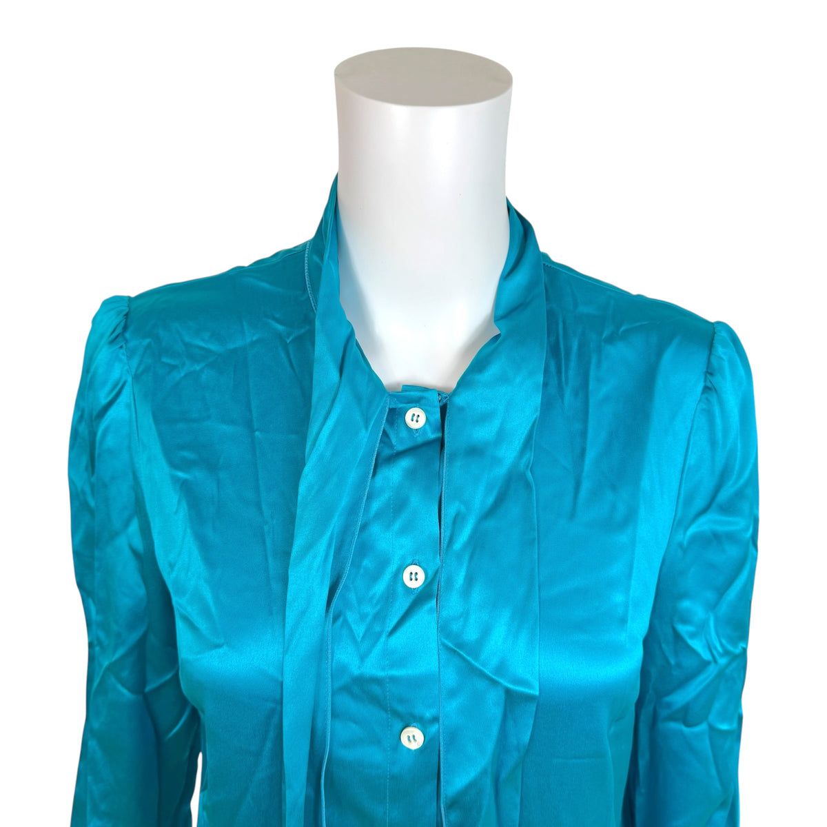 Dolce & Gabbana Silk Tie-Neck Blouse Turquoise Blue