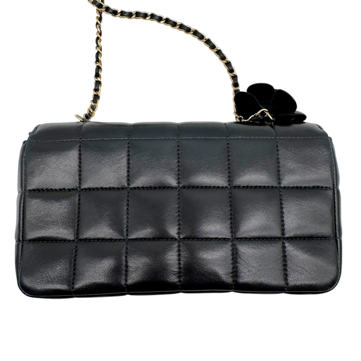 Chanel Black Lambskin Crossbody Flap Bag with Camellia