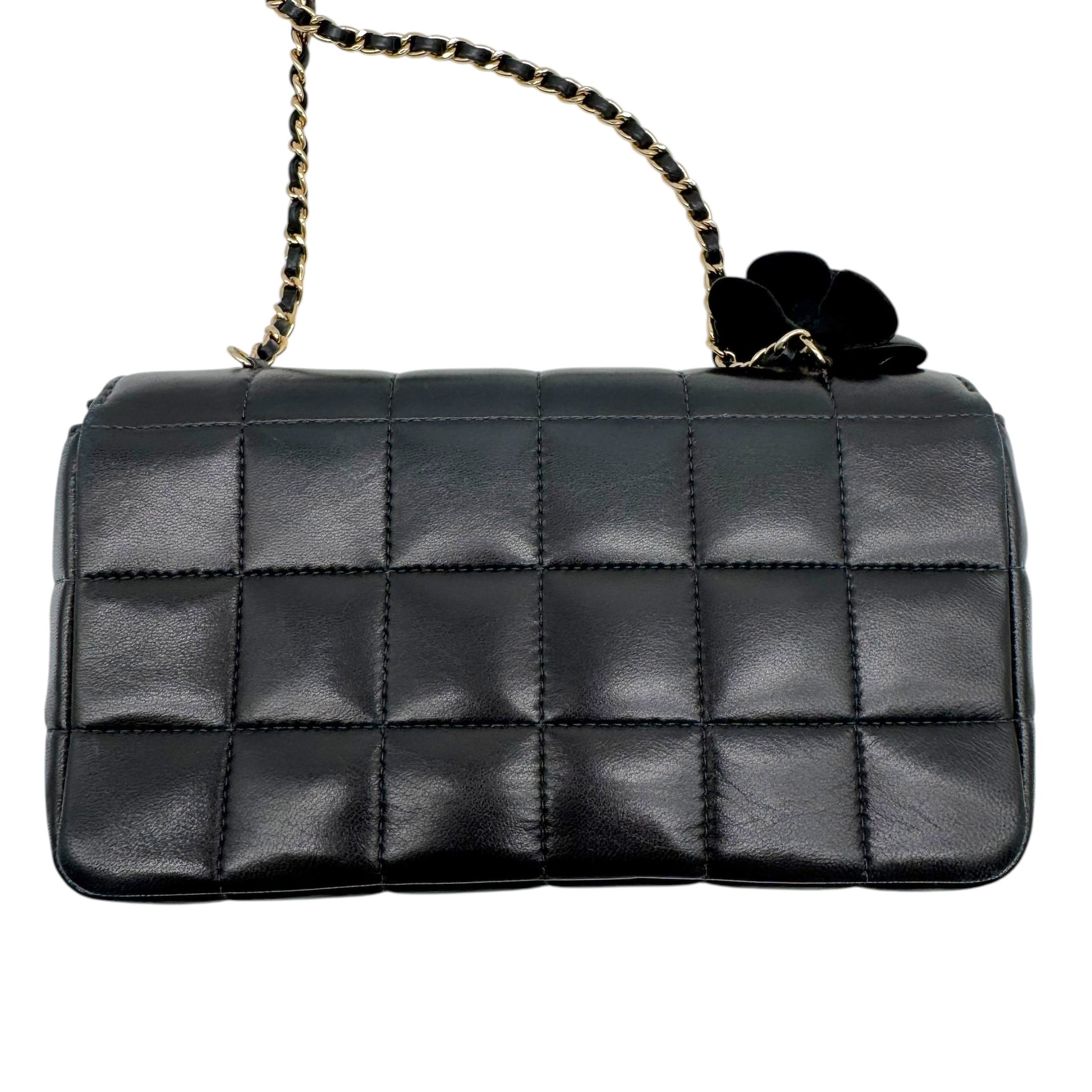 Chanel Black Lambskin Crossbody Flap Bag with Camellia
