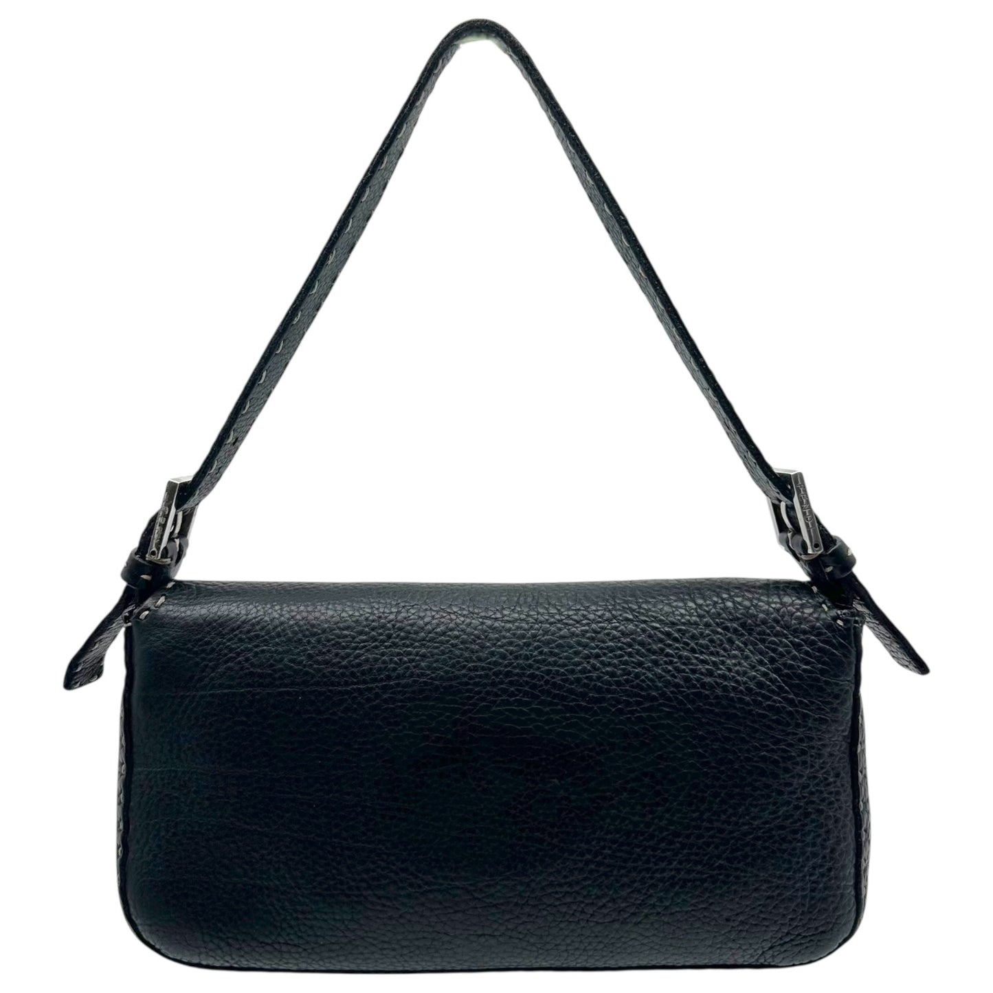Fendi Selleria Black Leather Contrast Stitch Baguette Bag