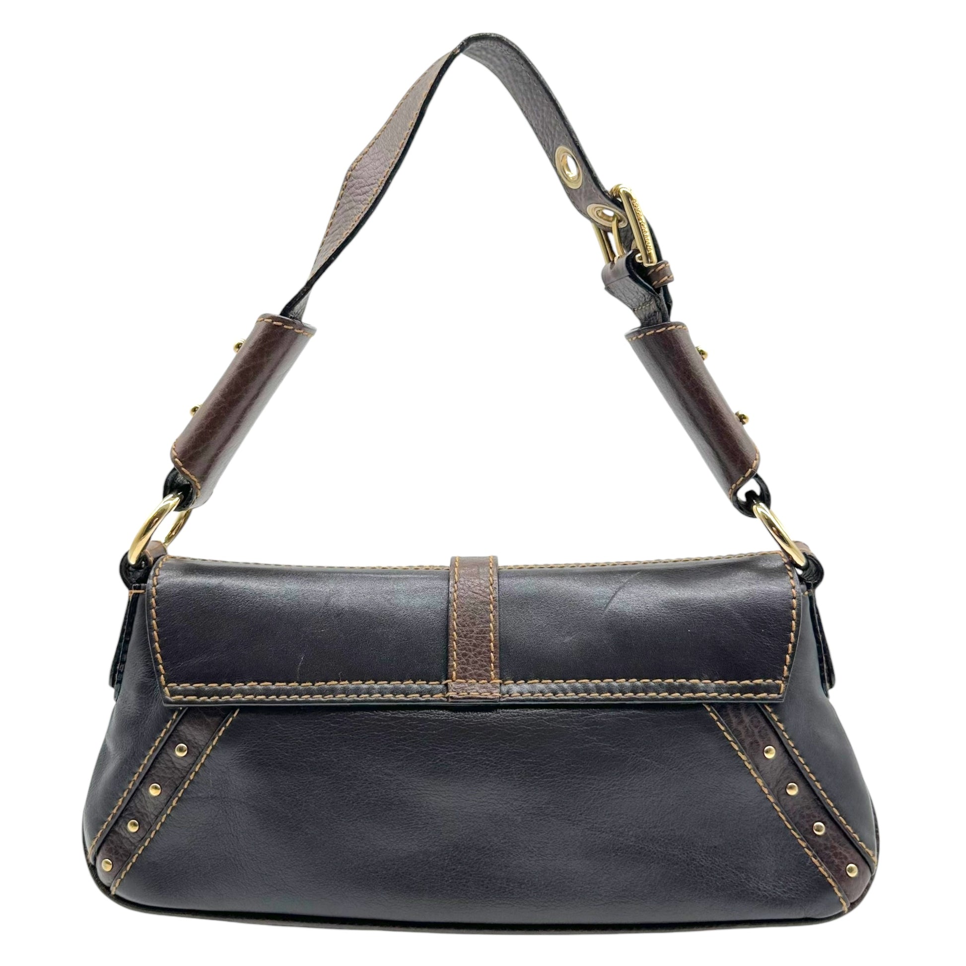 Dolce & Gabbana Brown Leather Shoulder Bag with Gold Hardware