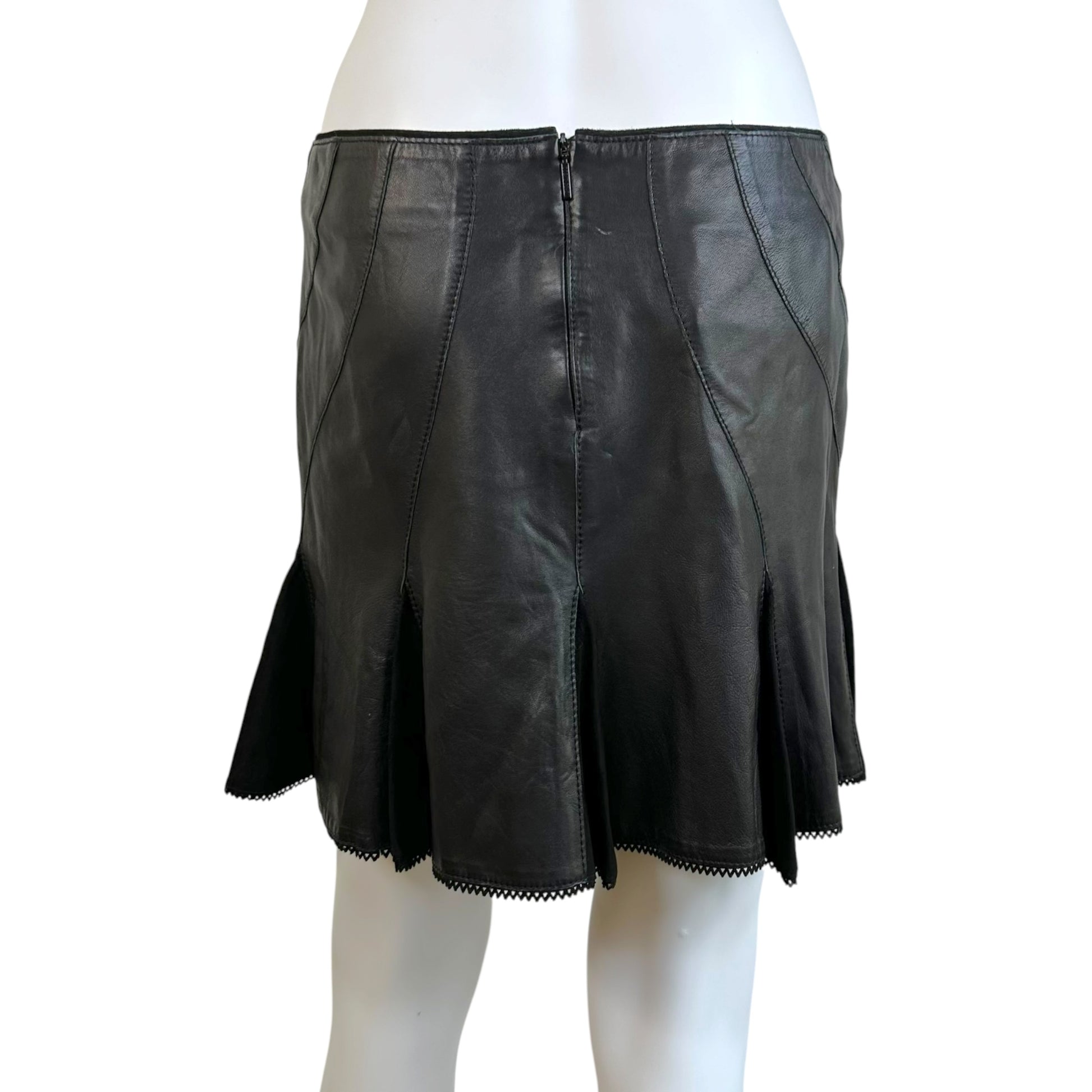 Roberto Cavalli Black Lambskin Mini Skirt Flared Hem