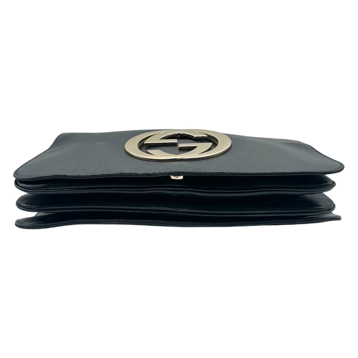Gucci Shoulder Bag Black Leather Gold GG Logo