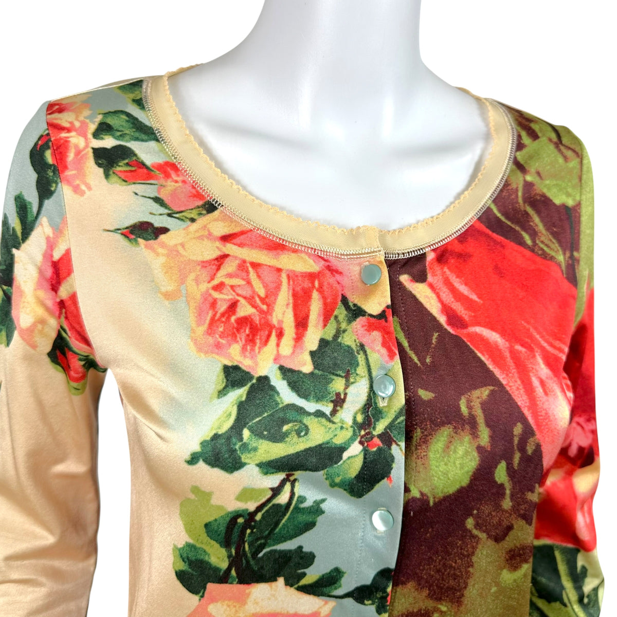 Jean Paul Gaultier S/S 2001 Multicolor Rose Print Logo Cardigan