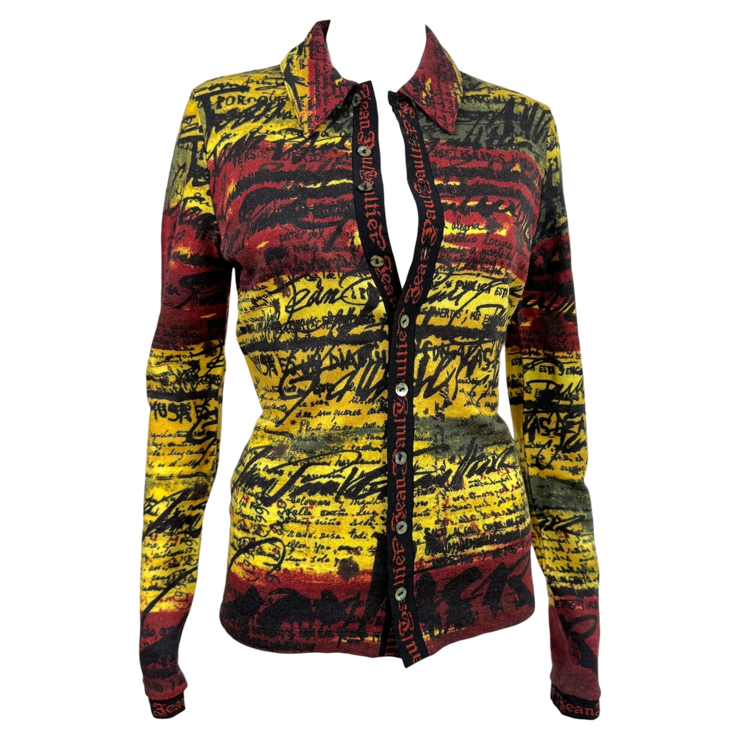 Jean Paul Gaultier Rasta Colored Logo Print Knit Cardigan