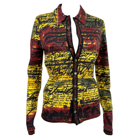 Jean Paul Gaultier Knit Cardigan Rasta Color Logo Print