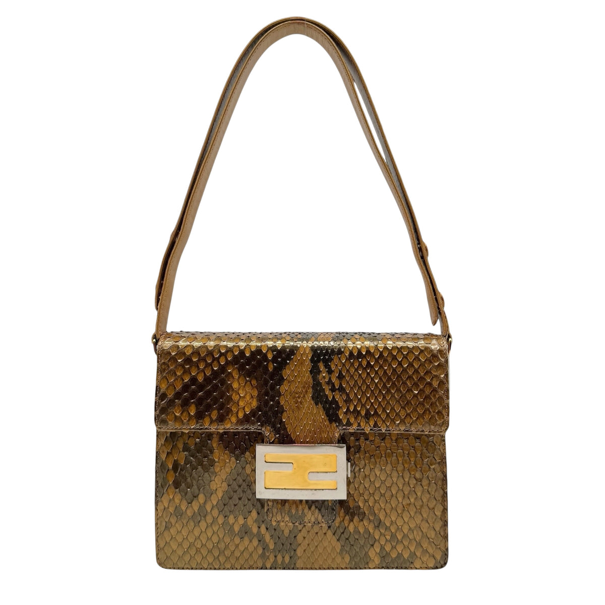 Fendi Brown Python Baguette Shoulder Bag