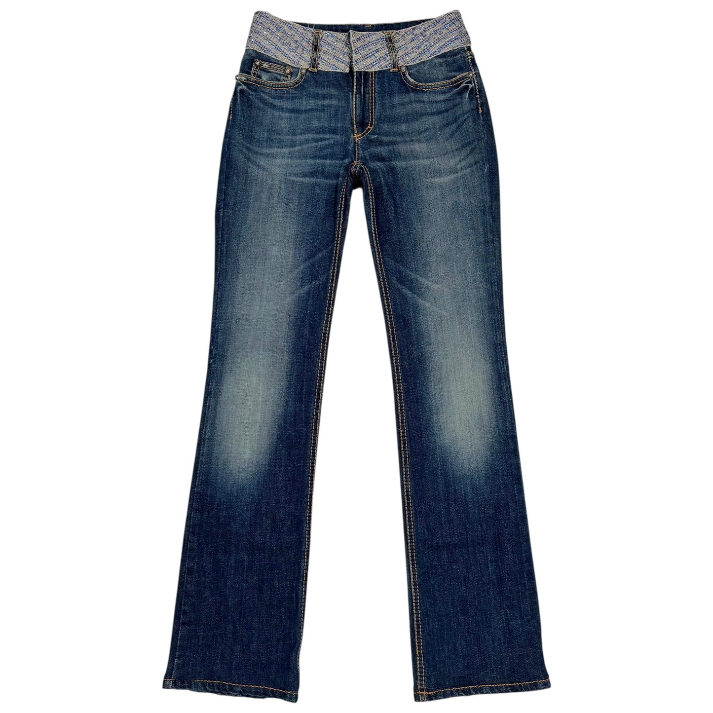 Roberto Cavalli 2005 Blue Crystal Waistband Straight-Leg Jeans - Outfit Repeater