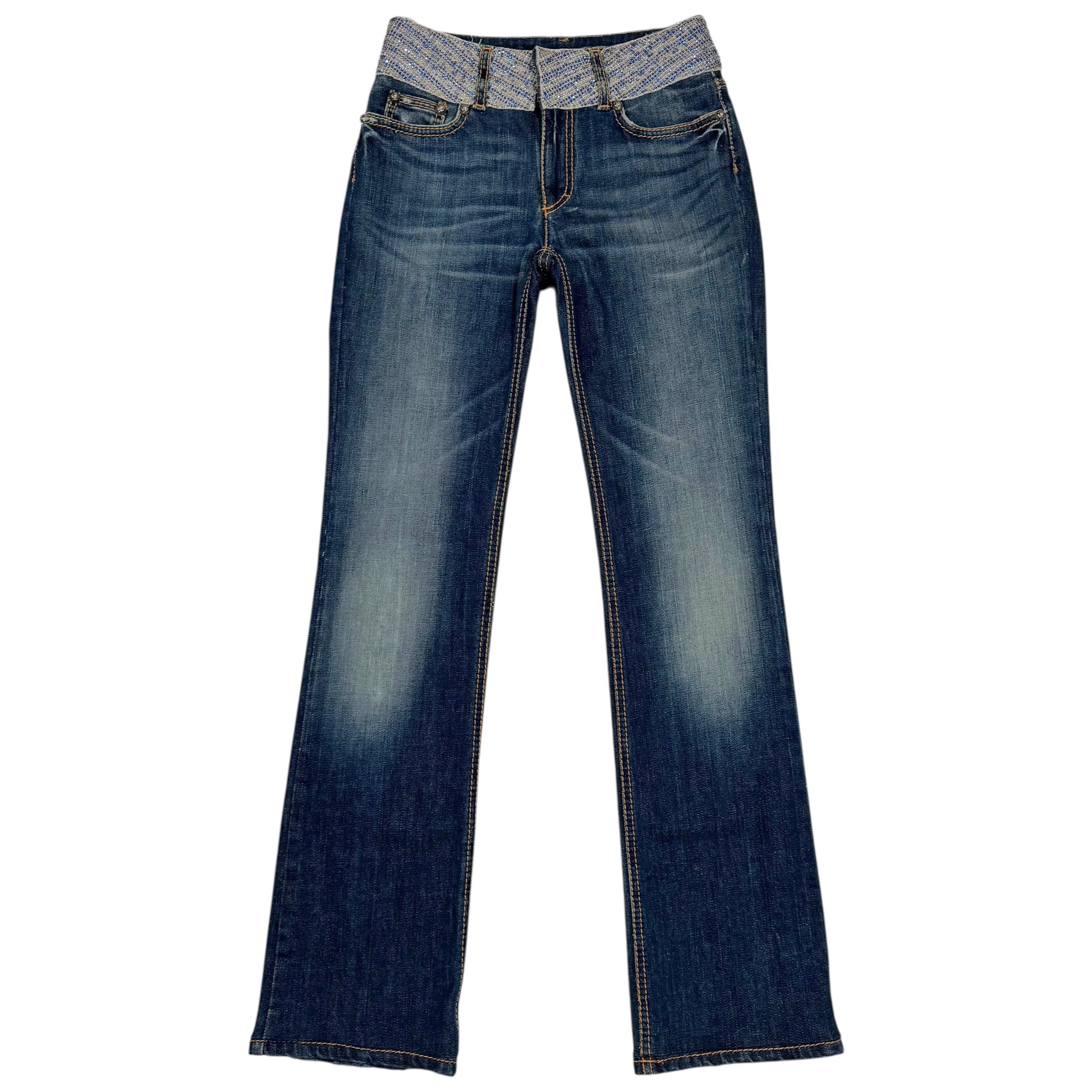 Roberto Cavalli 2005 Blue Crystal Waistband Straight-Leg Jeans - Outfit Repeater