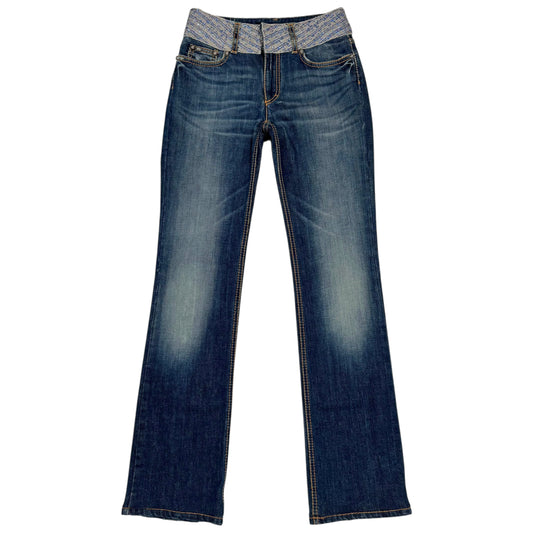 Roberto Cavalli 2005 Blue Crystal Waistband Straight-Leg Jeans - Outfit Repeater