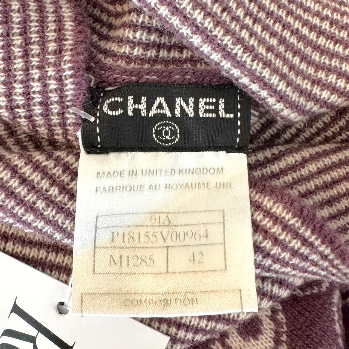 Chanel Knit Turtleneck Sweater Purple White Coco Logo