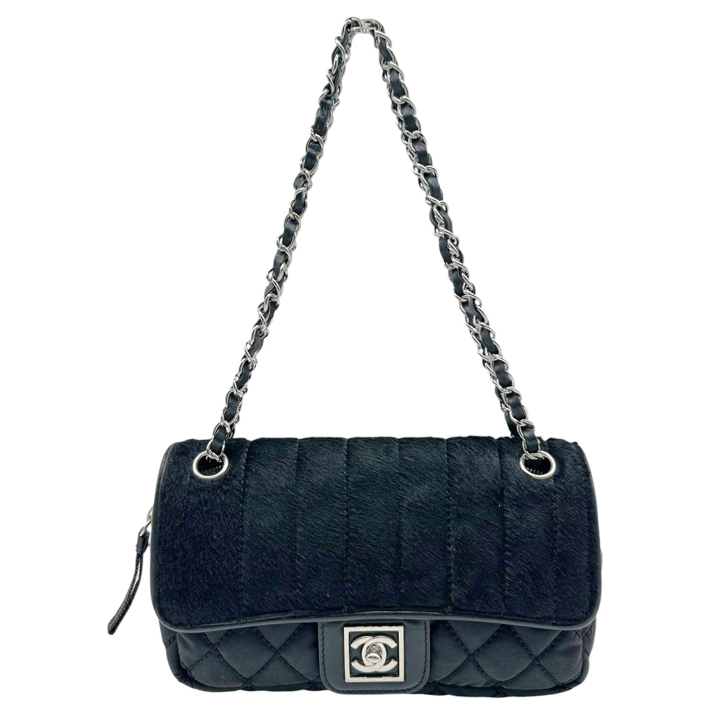 Chanel Sport Black Ponyhair & Canvas Medium Quilted Flap Bag 2005-06