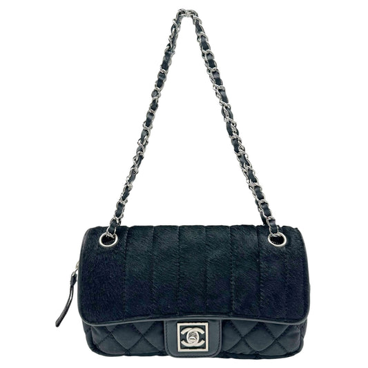 Chanel Sport Black Ponyhair & Canvas Medium Quilted Flap Bag 2005-06