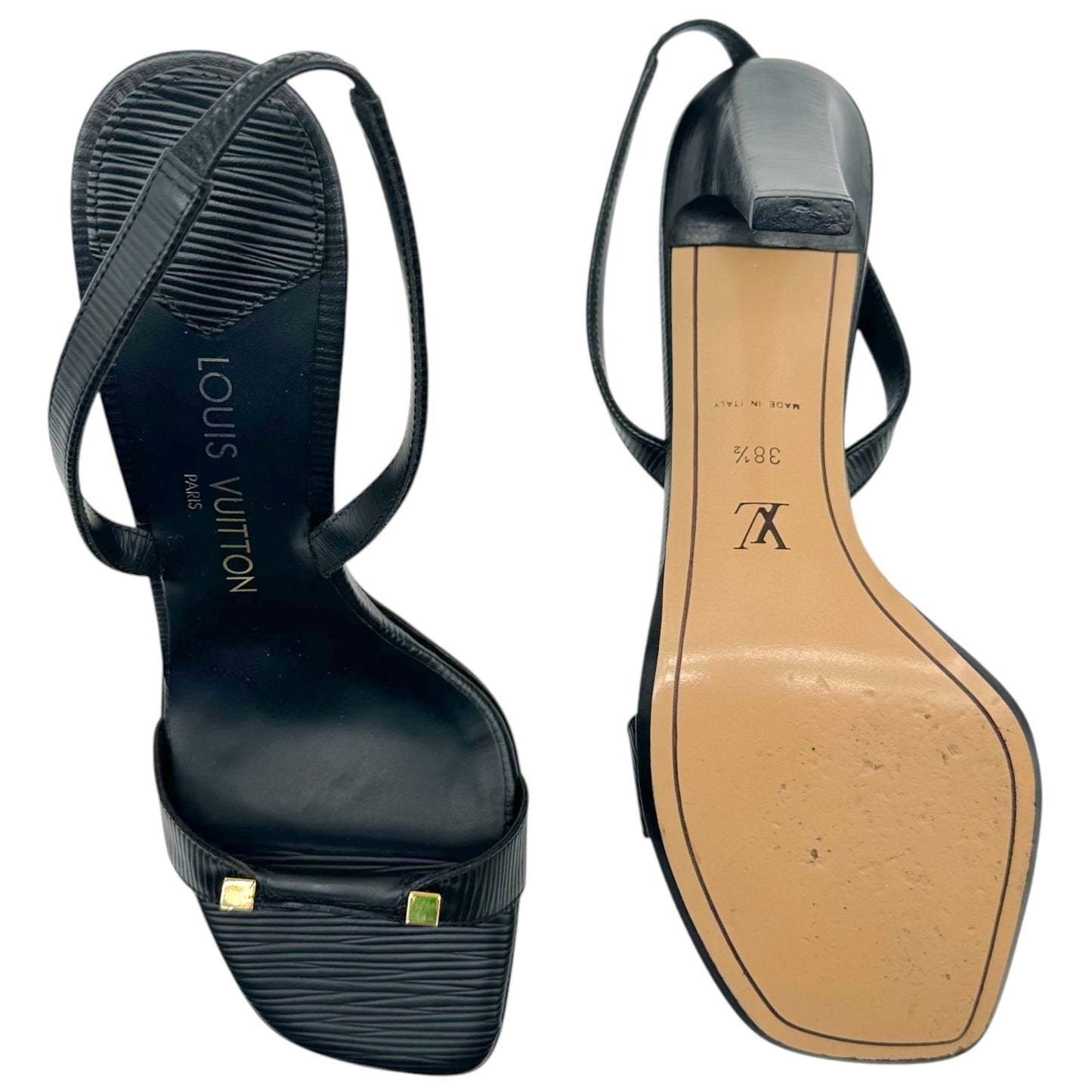 Louis Vuitton Black Epi Leather Slingback Sandal Heels