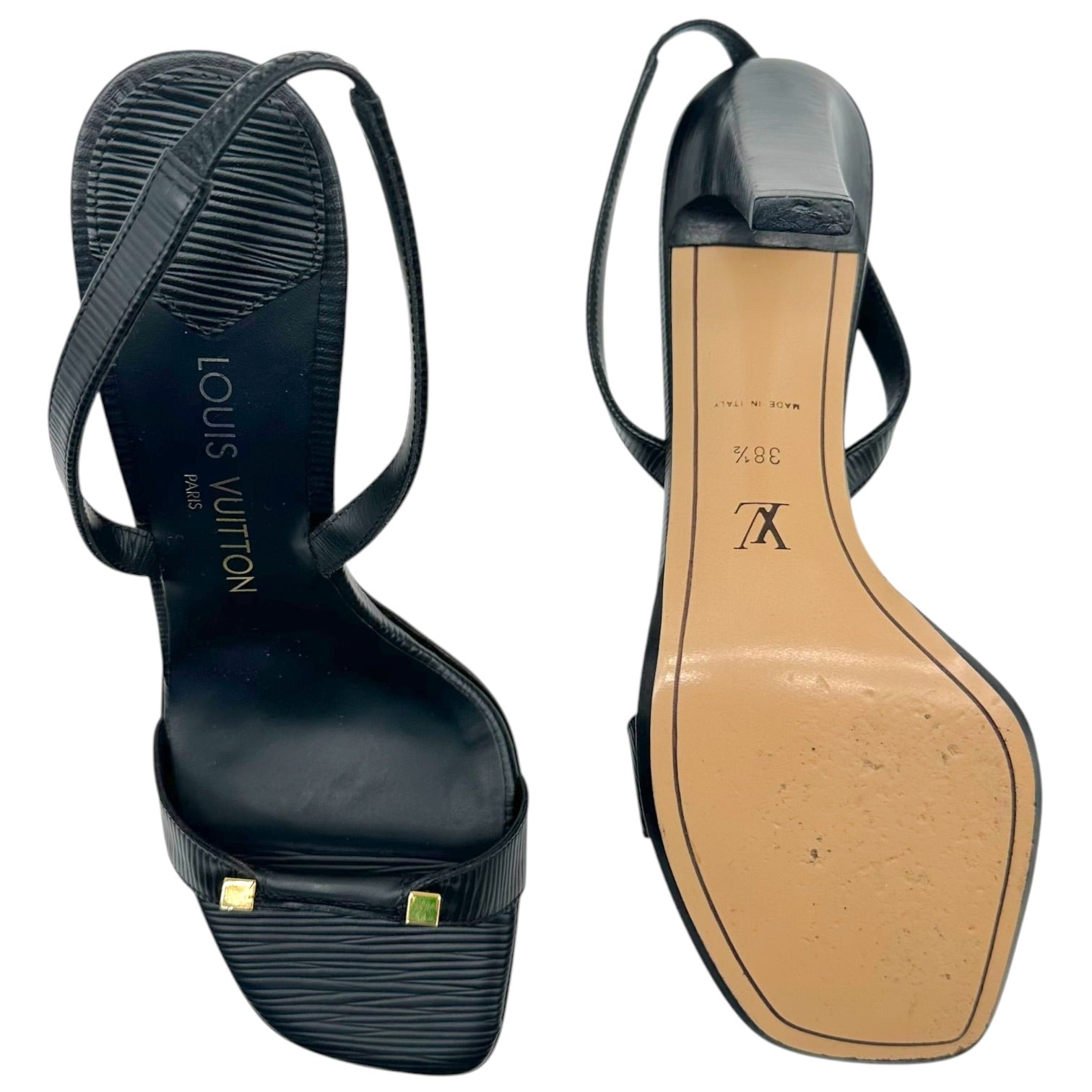 Louis Vuitton Black Epi Leather Slingback Sandal Heels