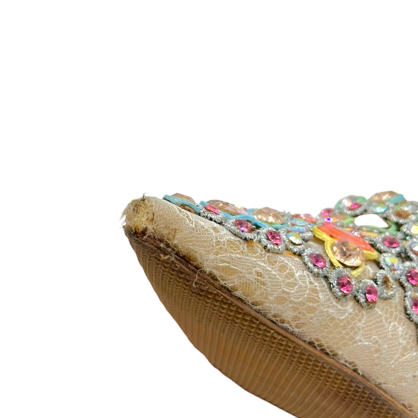Rene Caovilla Slingback Heels Multicolor Crystal Beige Lace