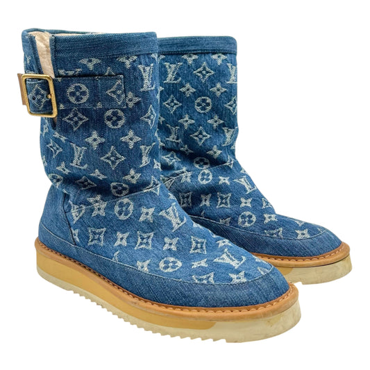 Louis Vuitton Blue Denim Monogram Shearling Boots