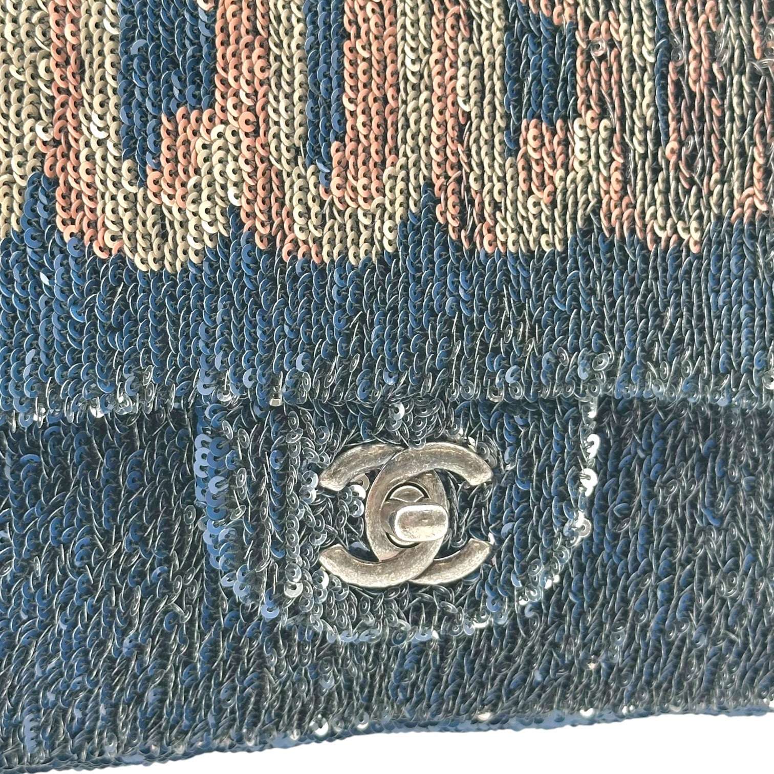 Chanel Medium Flap Bag Silver Blue Sequin Design