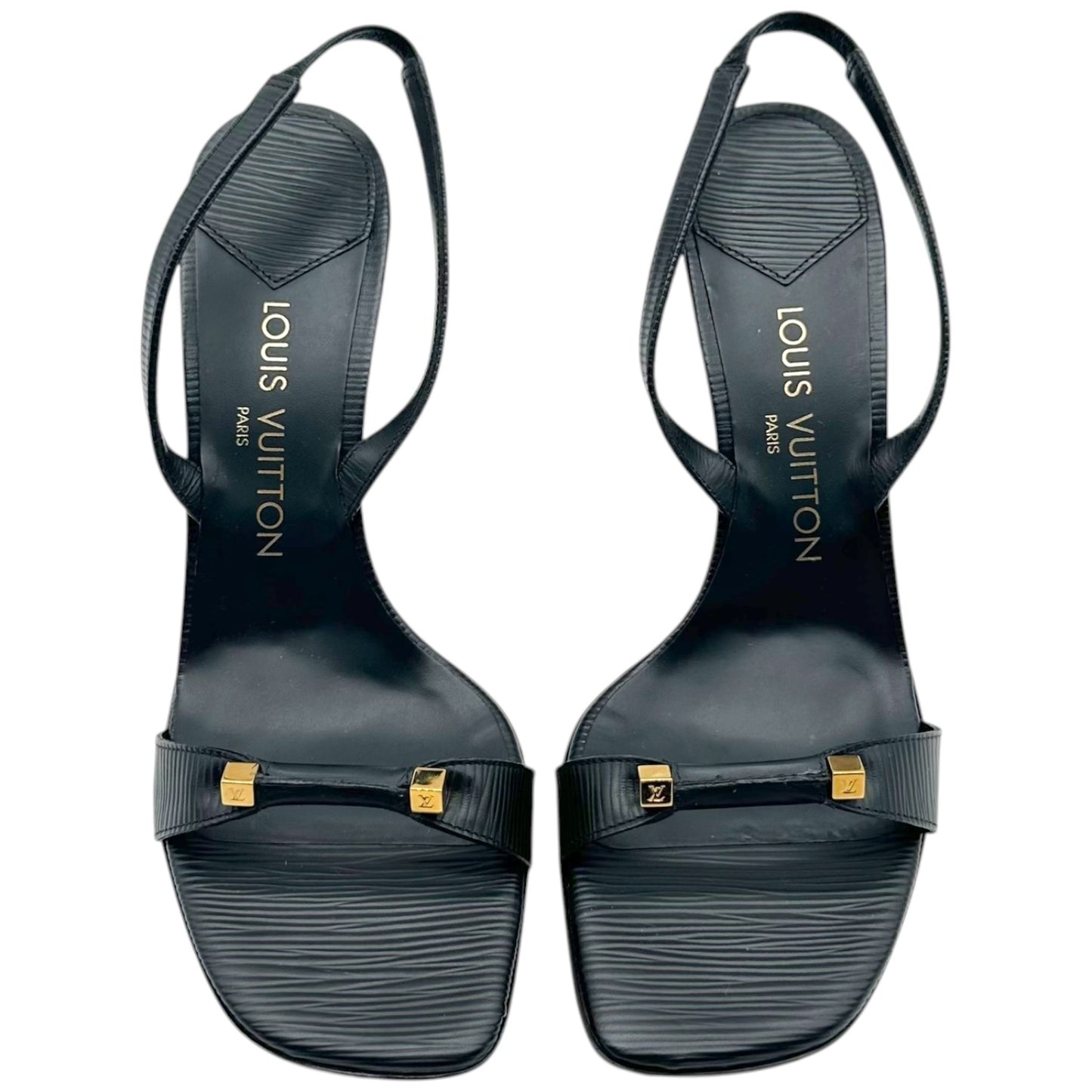 Louis Vuitton Black Epi Leather Slingback Sandal Heels