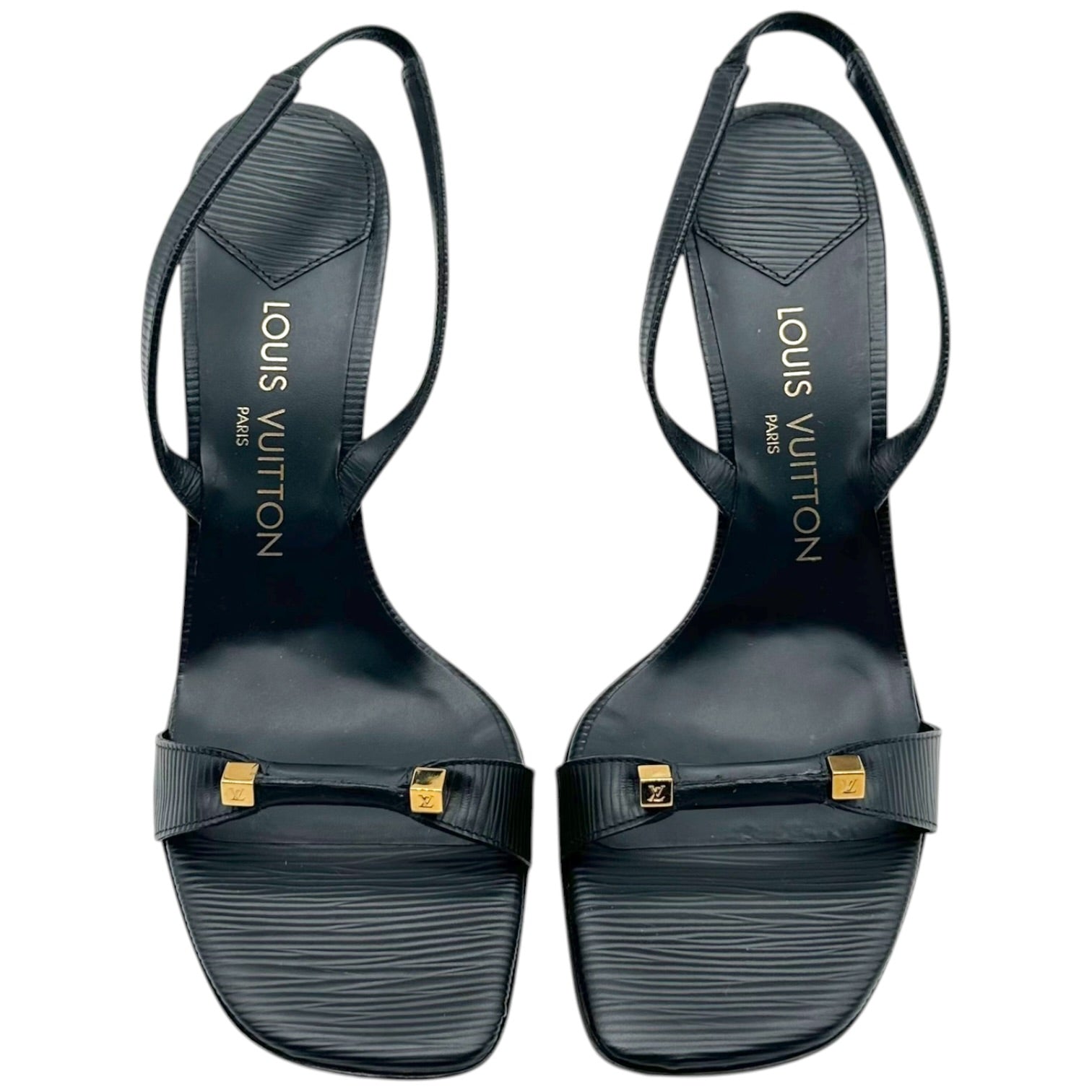 Louis Vuitton Black Epi Leather Slingback Sandal Heels