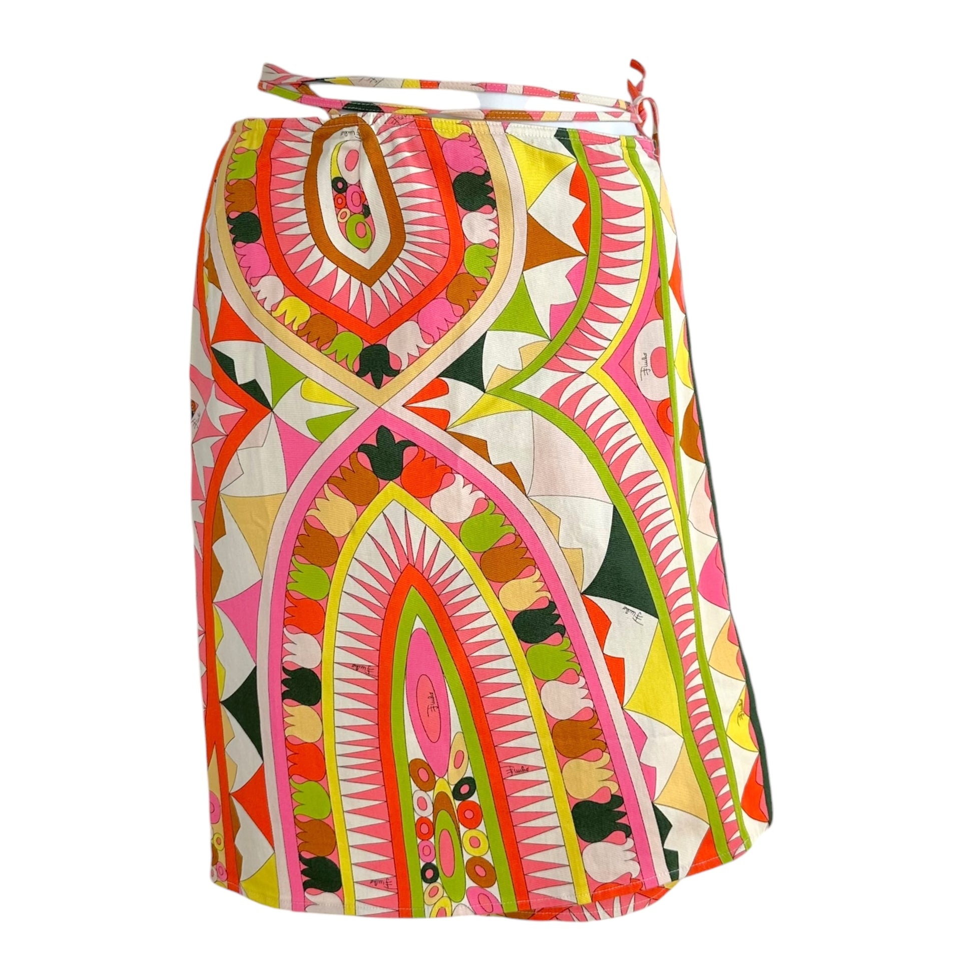 Emilio Pucci Midi Wrap Skirt Pink Green Multi Print