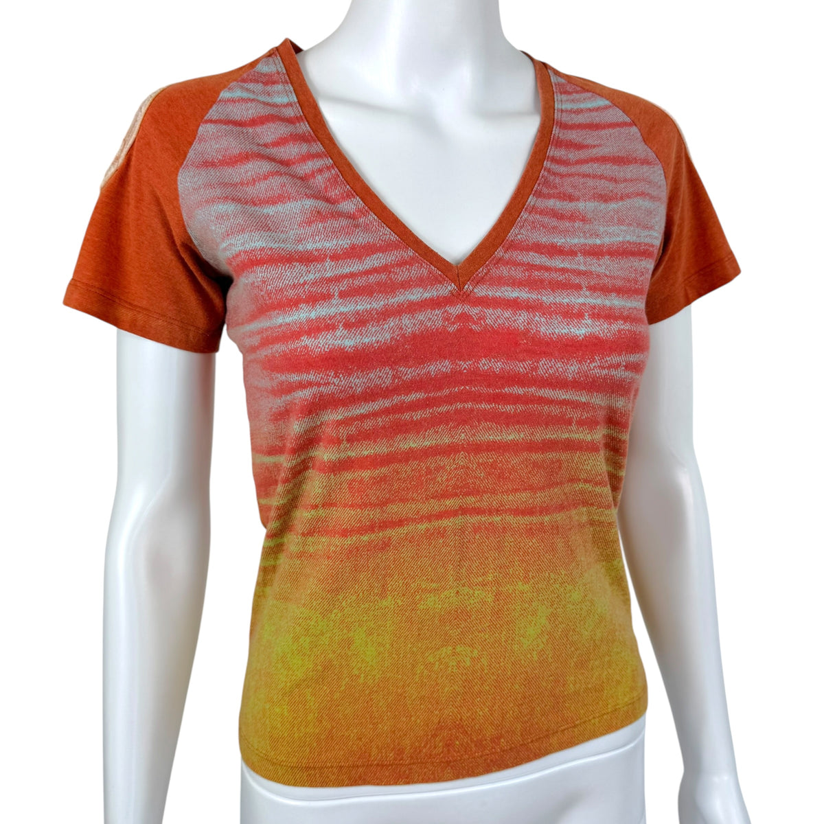 Roberto Cavalli Red Multicolor Denim V-Neck T-Shirt