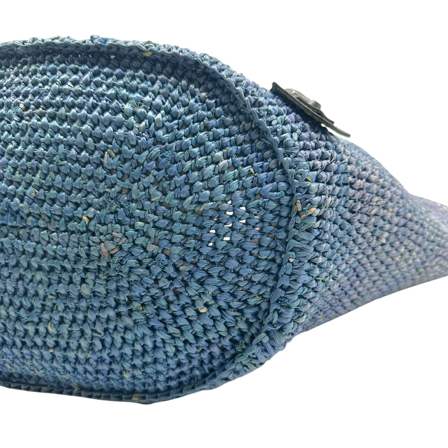 Balenciaga Large 2-Way City Beach Bag Blue Raffia Black Leather