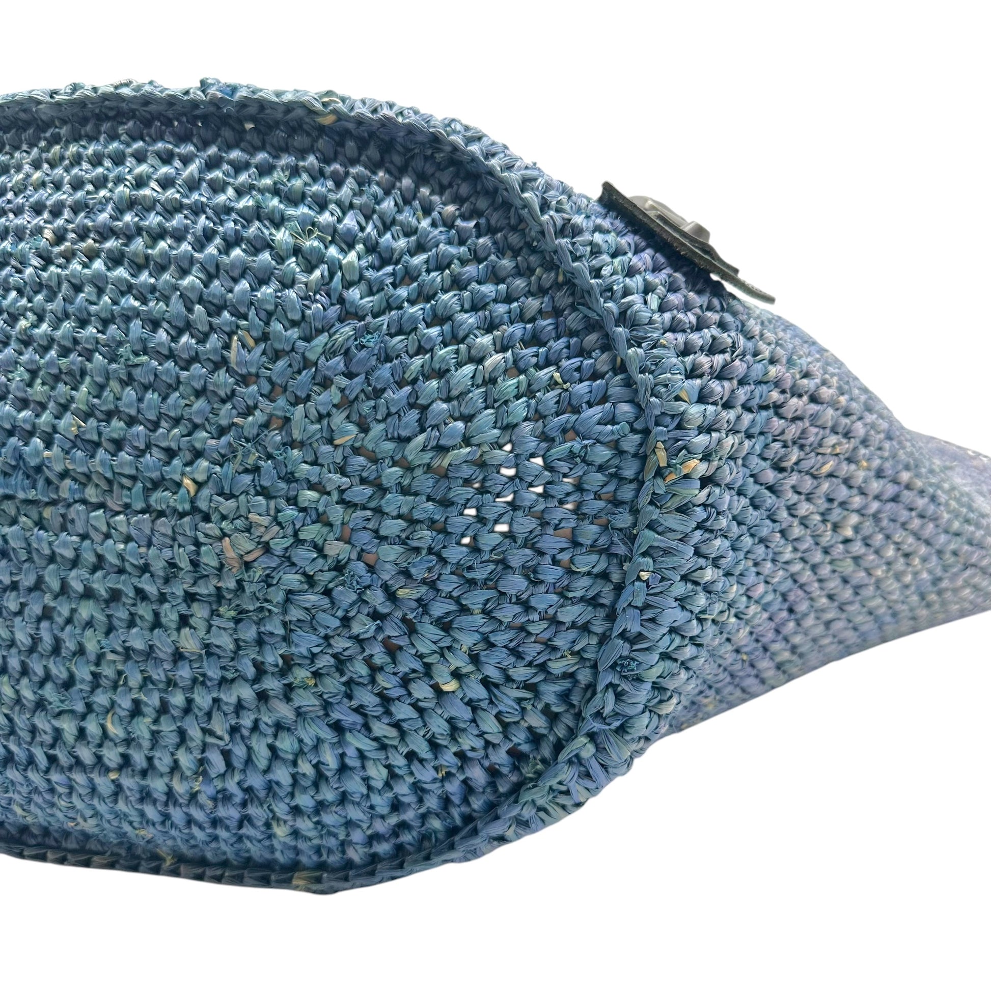 Balenciaga Large 2-Way City Beach Bag Blue Raffia Black Leather