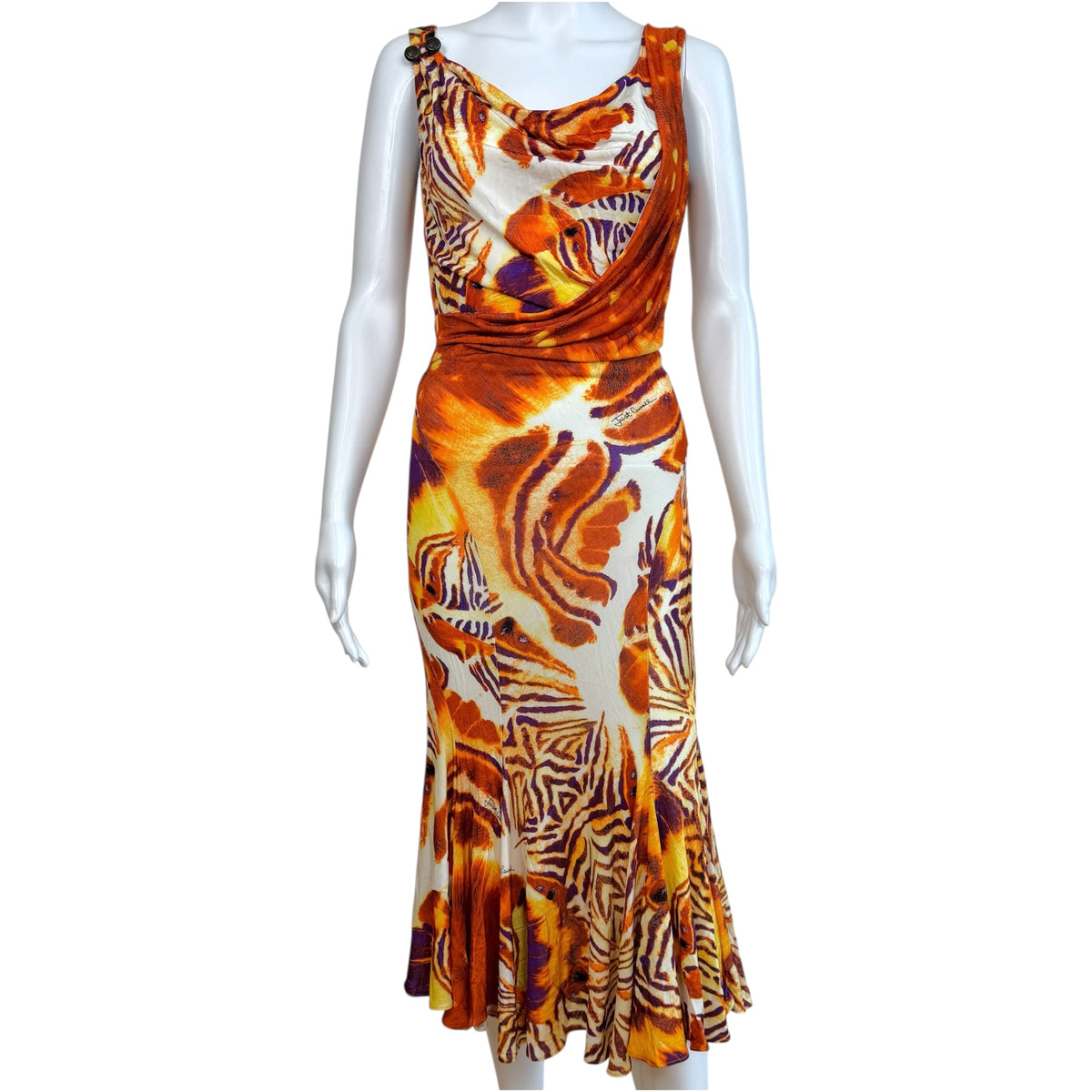Just Cavalli Roberto Cavalli Orange & Purple Tiger Print Open-Back Midi Dress
