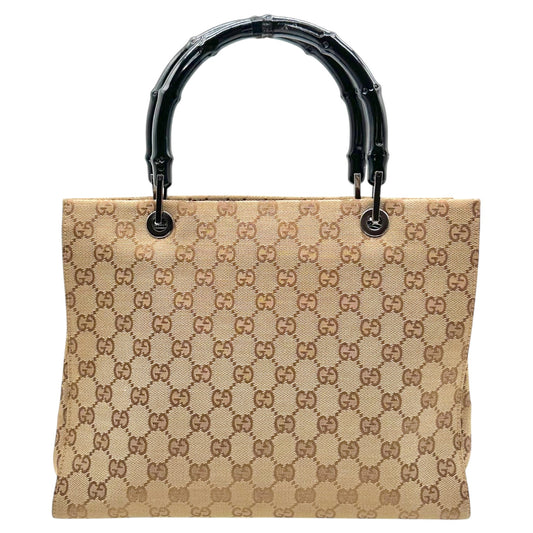 Gucci Tan Monogram Bamboo Handle Mini Tote Bag