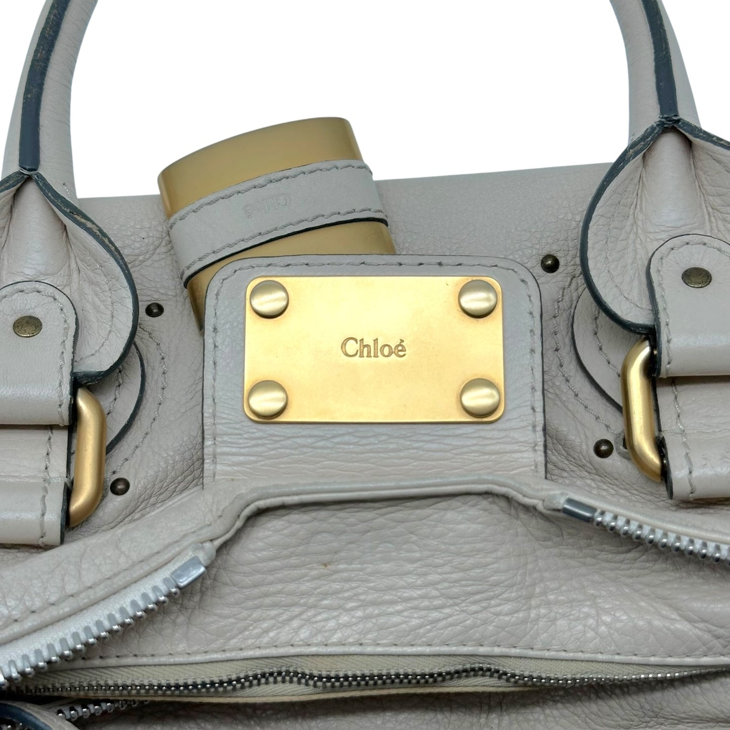 Chloé Ivory Leather Shoulder Bag with Padlock Closure