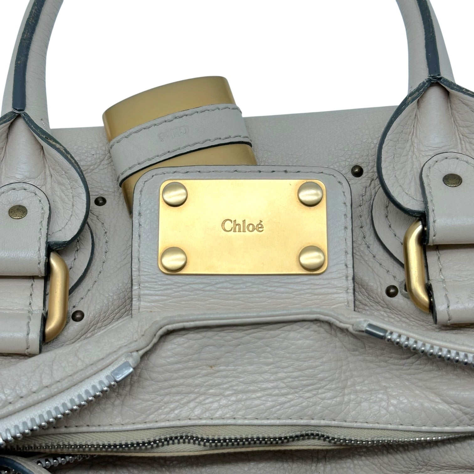 Chloé Ivory Leather Shoulder Bag with Padlock Closure