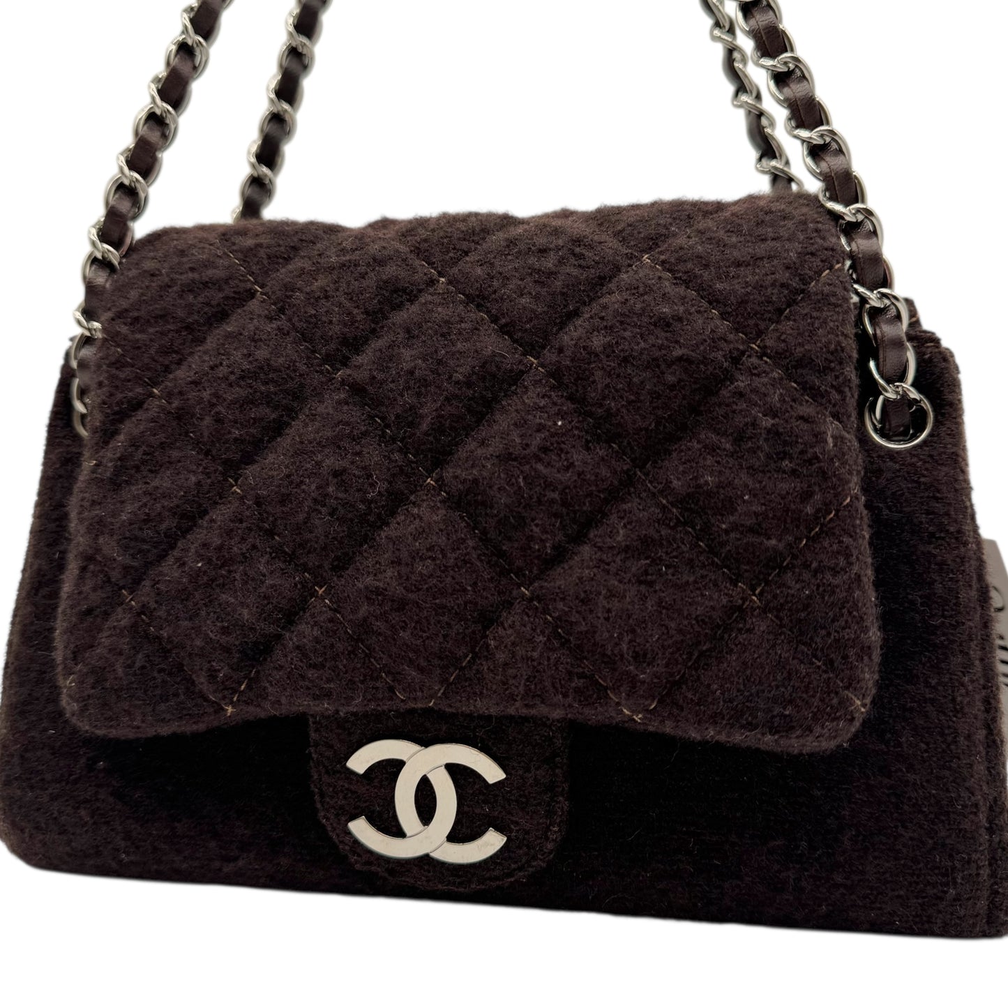 Chanel Brown Wool & Silver Hardware Matelasse Accordion Bag - Outfit Repeater