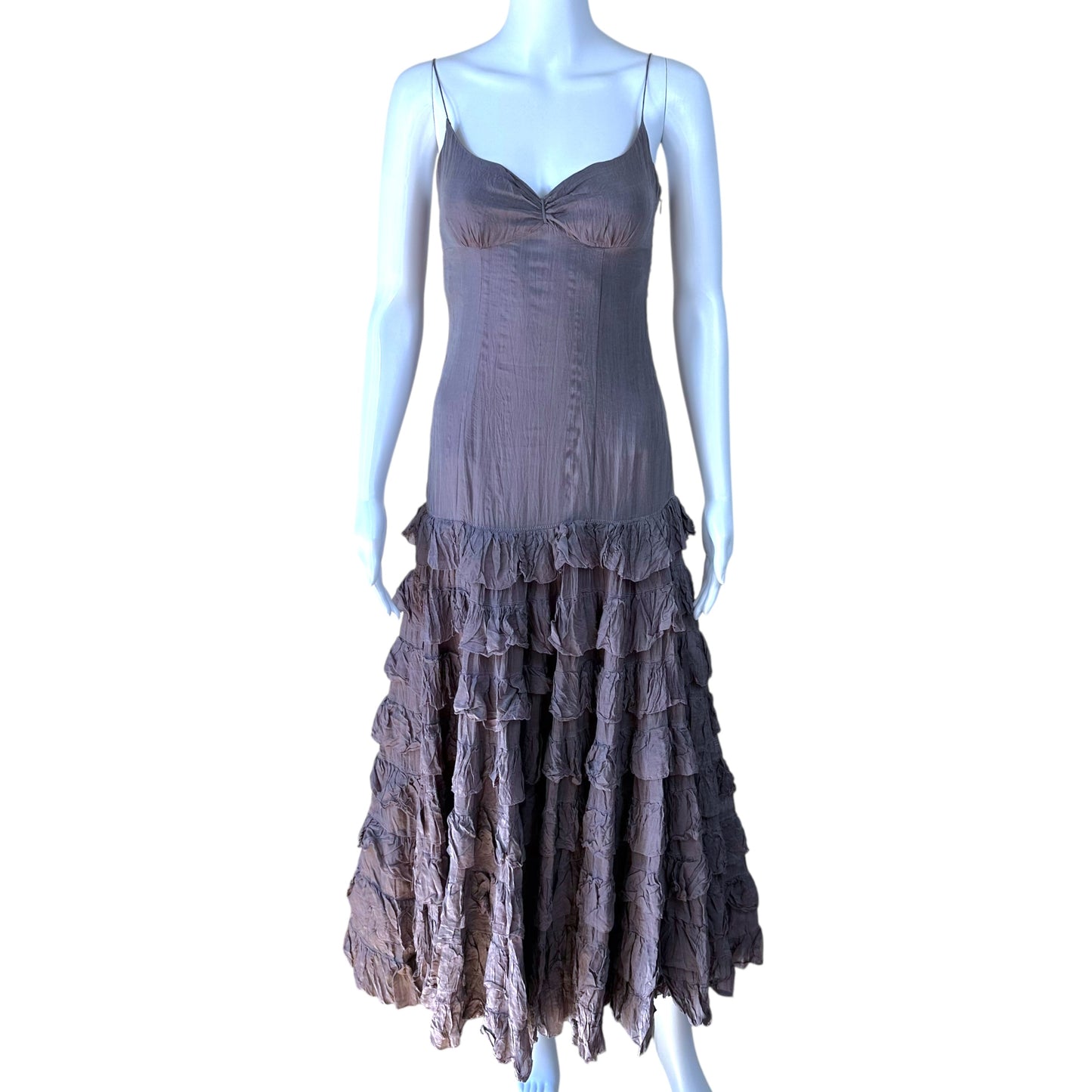 Ralph Lauren Dusty Purple Silk Tiered Midi Dress