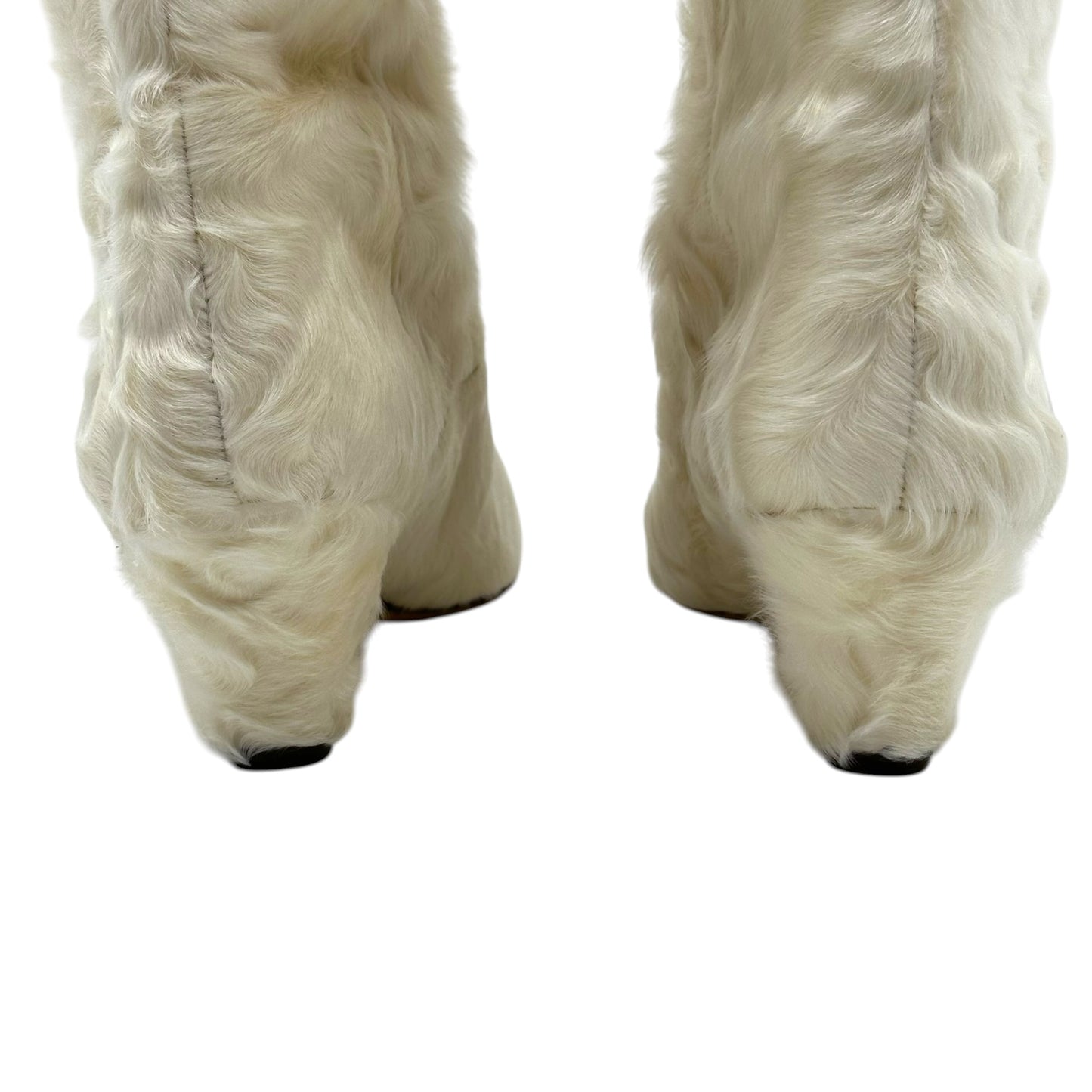 Chanel Ivory Mongolian Lamb Fur Heeled Boots