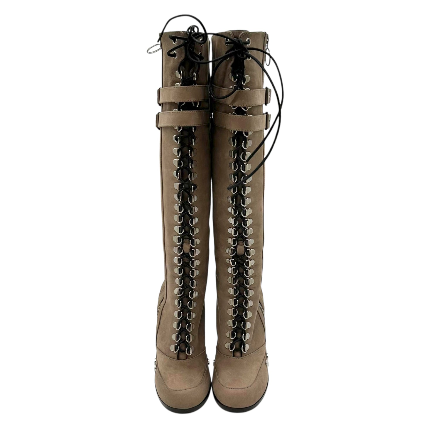 Roberto Cavalli Brown Lace Up Knee High Heeled Pump Boots - Outfit Repeater