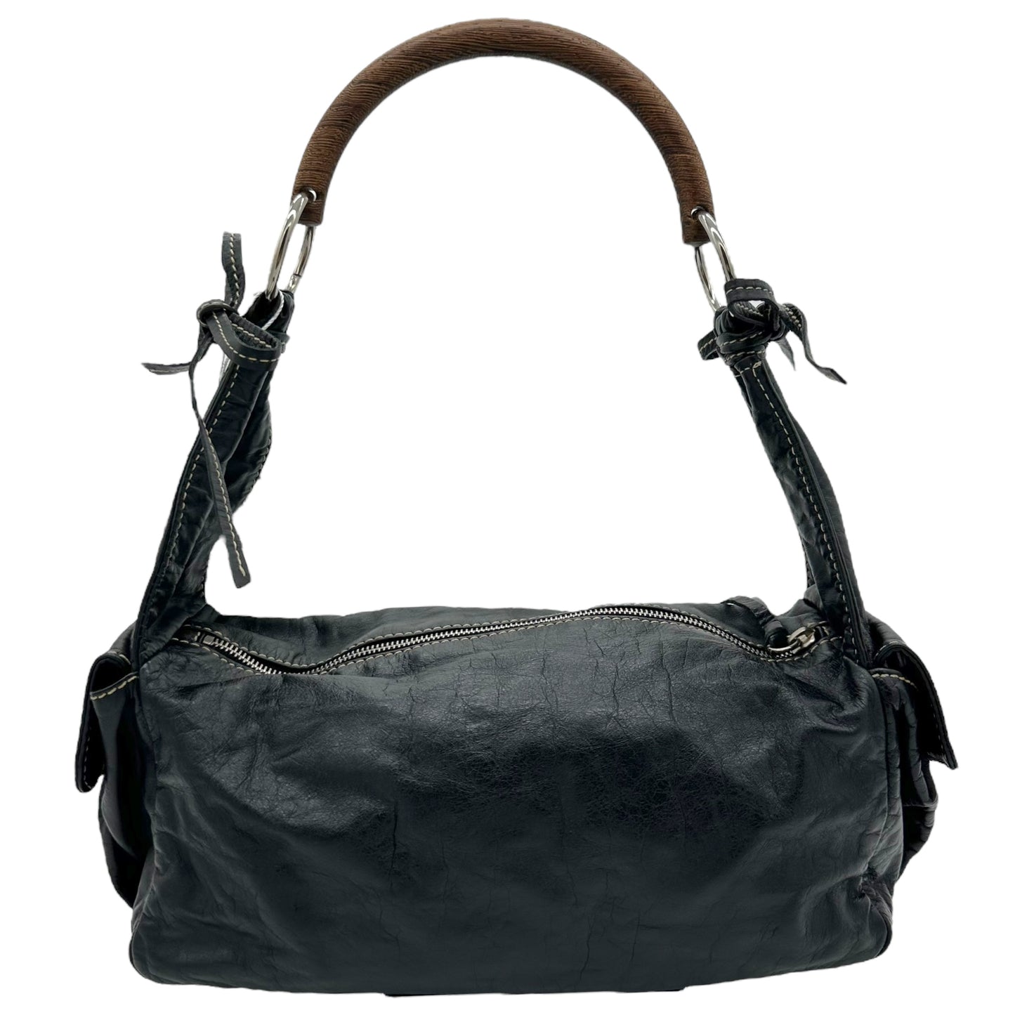 Miu Miu Black Leather & Wooden Handle Shoulder Bag - Outfit Repeater