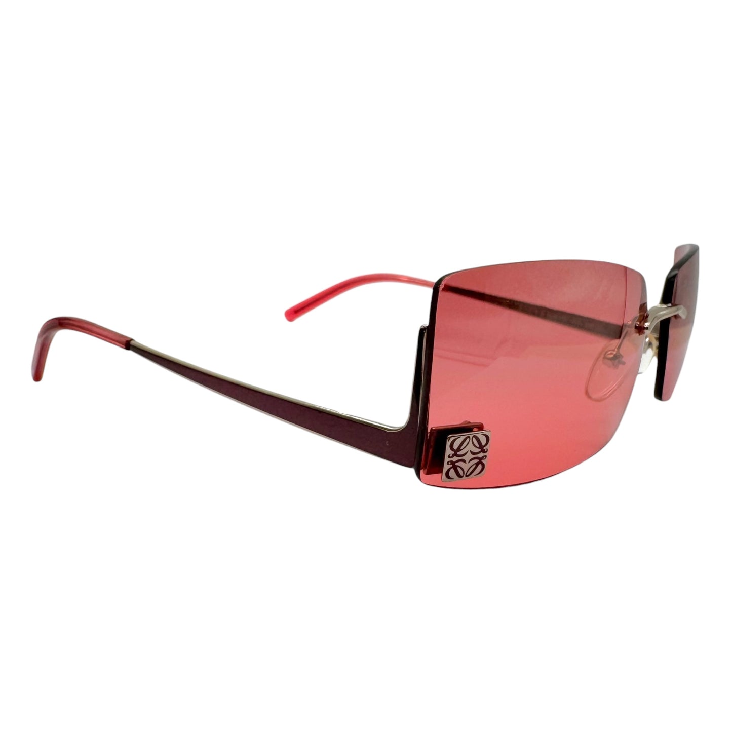 Loewe Red Rimless Logo Lens Rectangle SLW103 Sunglasses w/ Case & Box